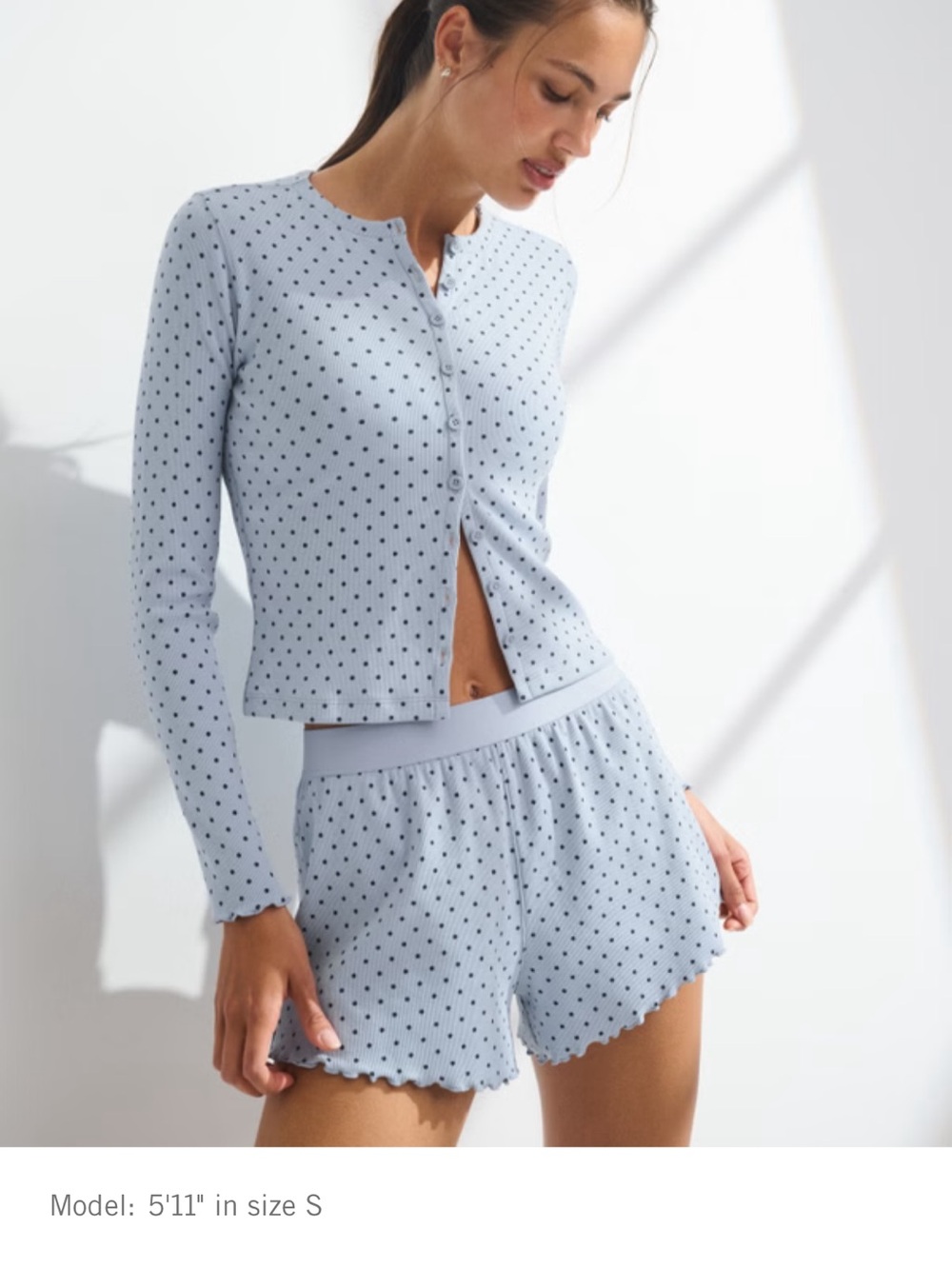 Abercrombie & Fitch Light Blue Polka Dot Long-Sleeve Pajama Set